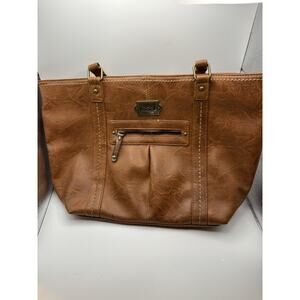 B.O.C. Born Concepts Medium Vinyl Shoulder Bag Brown Top Zipper Double Strap